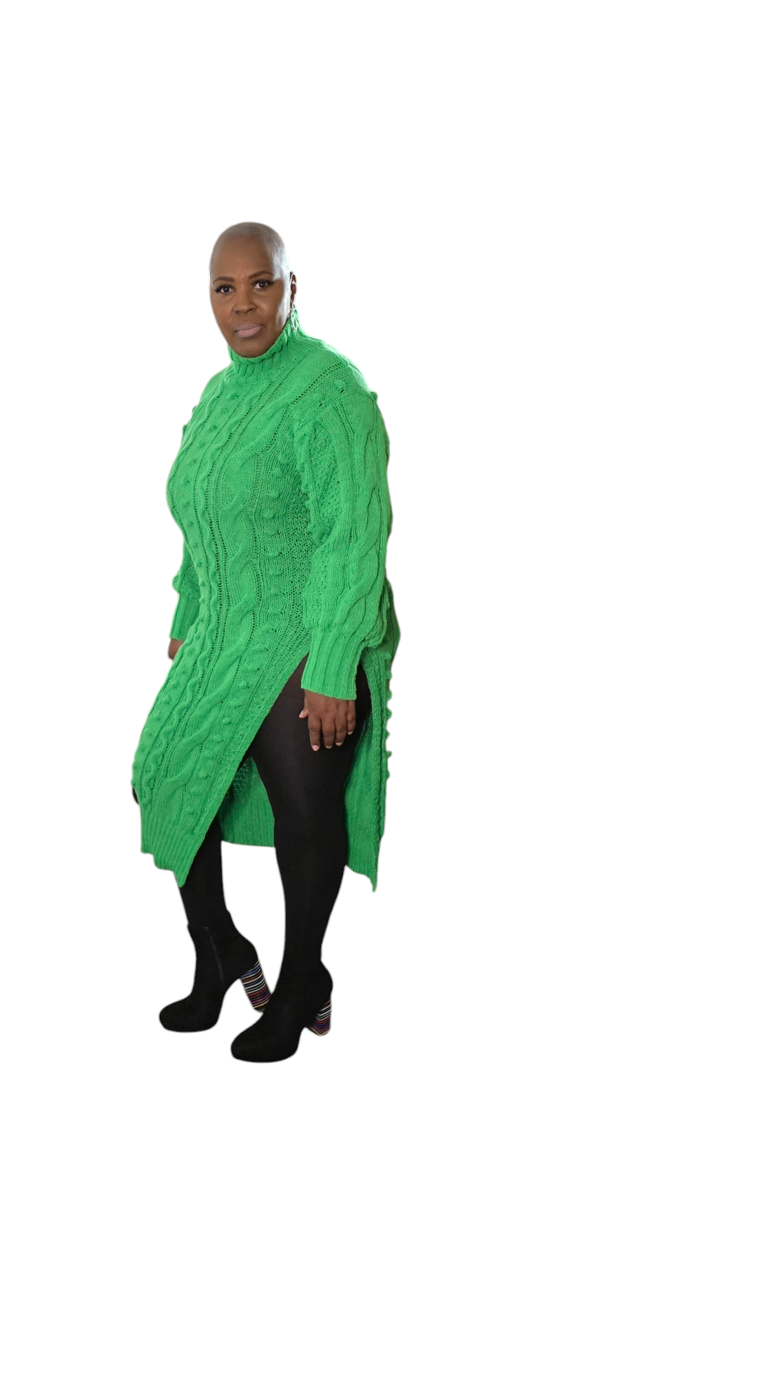 High Neck Long Sleeve Knitted Dress With Side Split ~ FINAL SALE