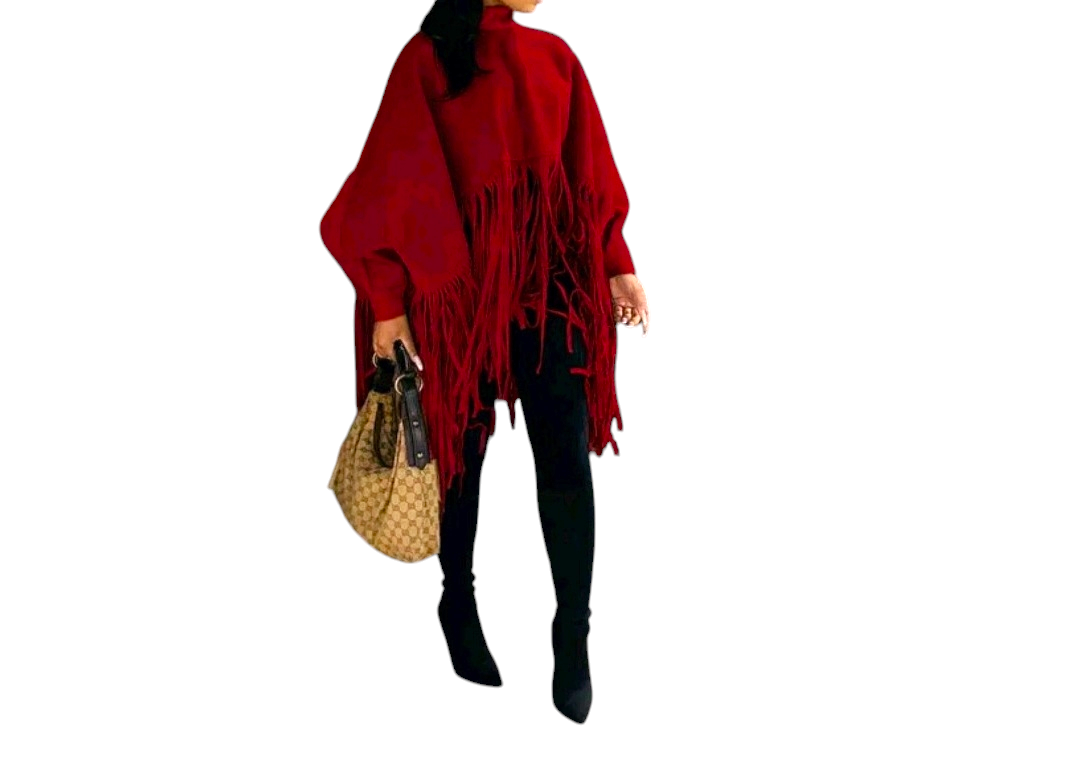 Solid Suede Tassel Cape (Burgundy) ~ FINAL SALE