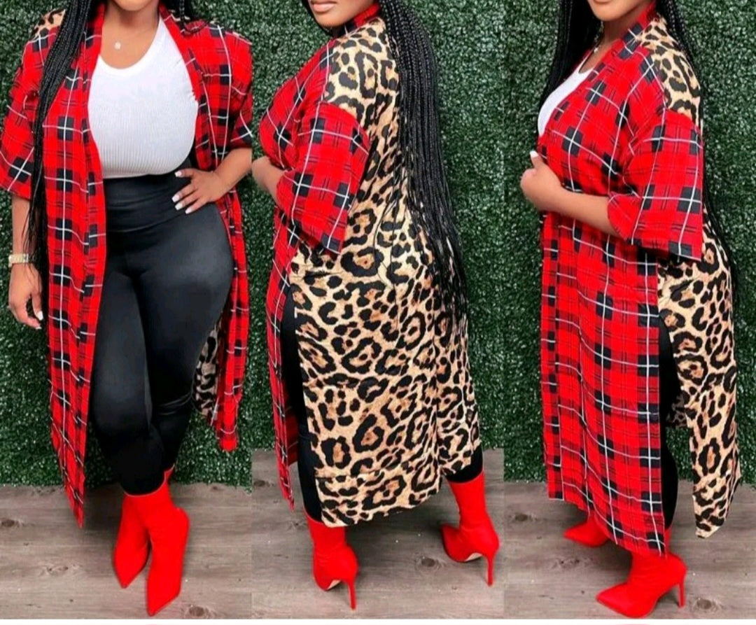 Red Leopard Light Polyester Cardigan ~ FINAL SALE