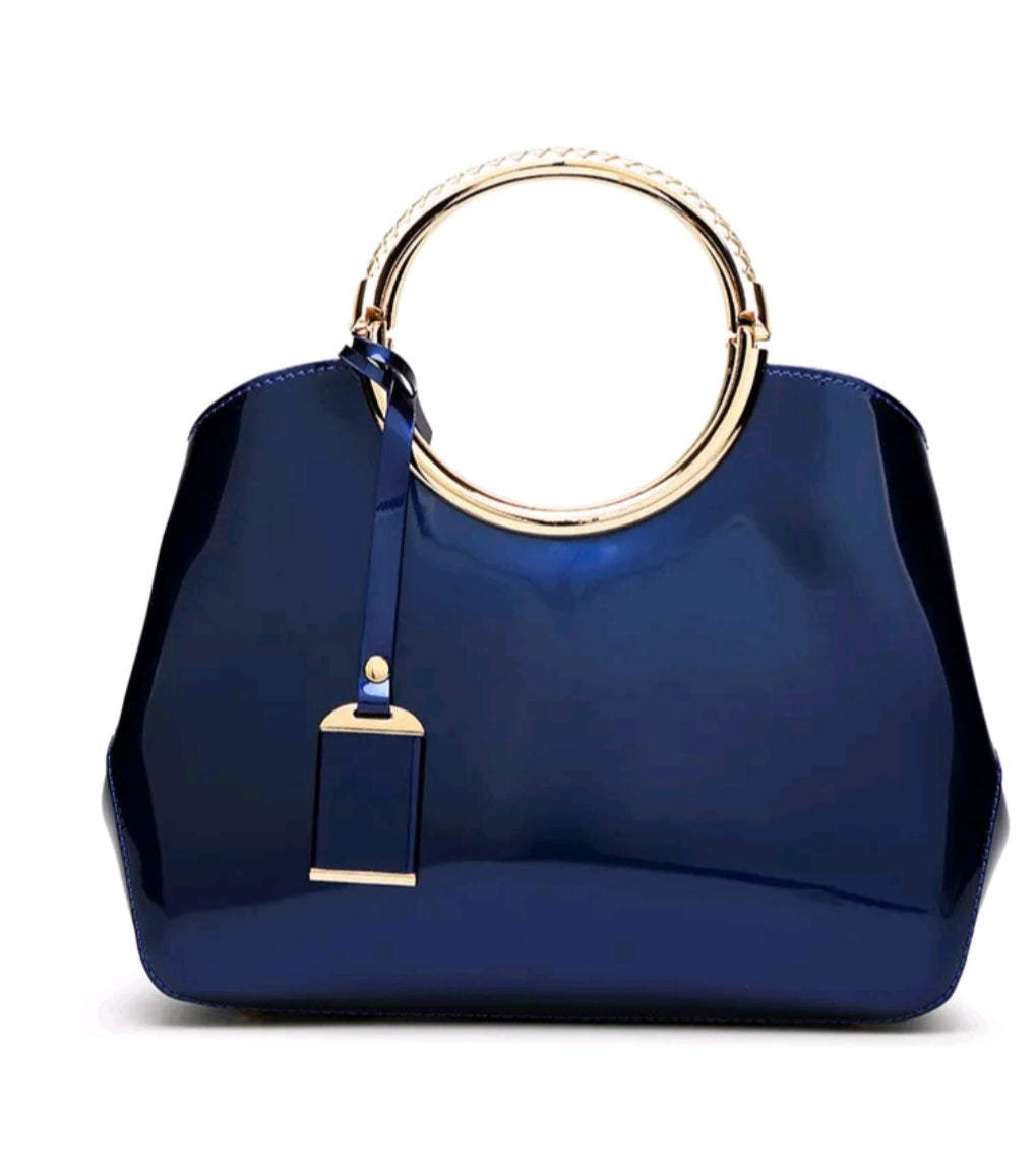 Elegant Patent Leather Bag With Back Zipper Pocket