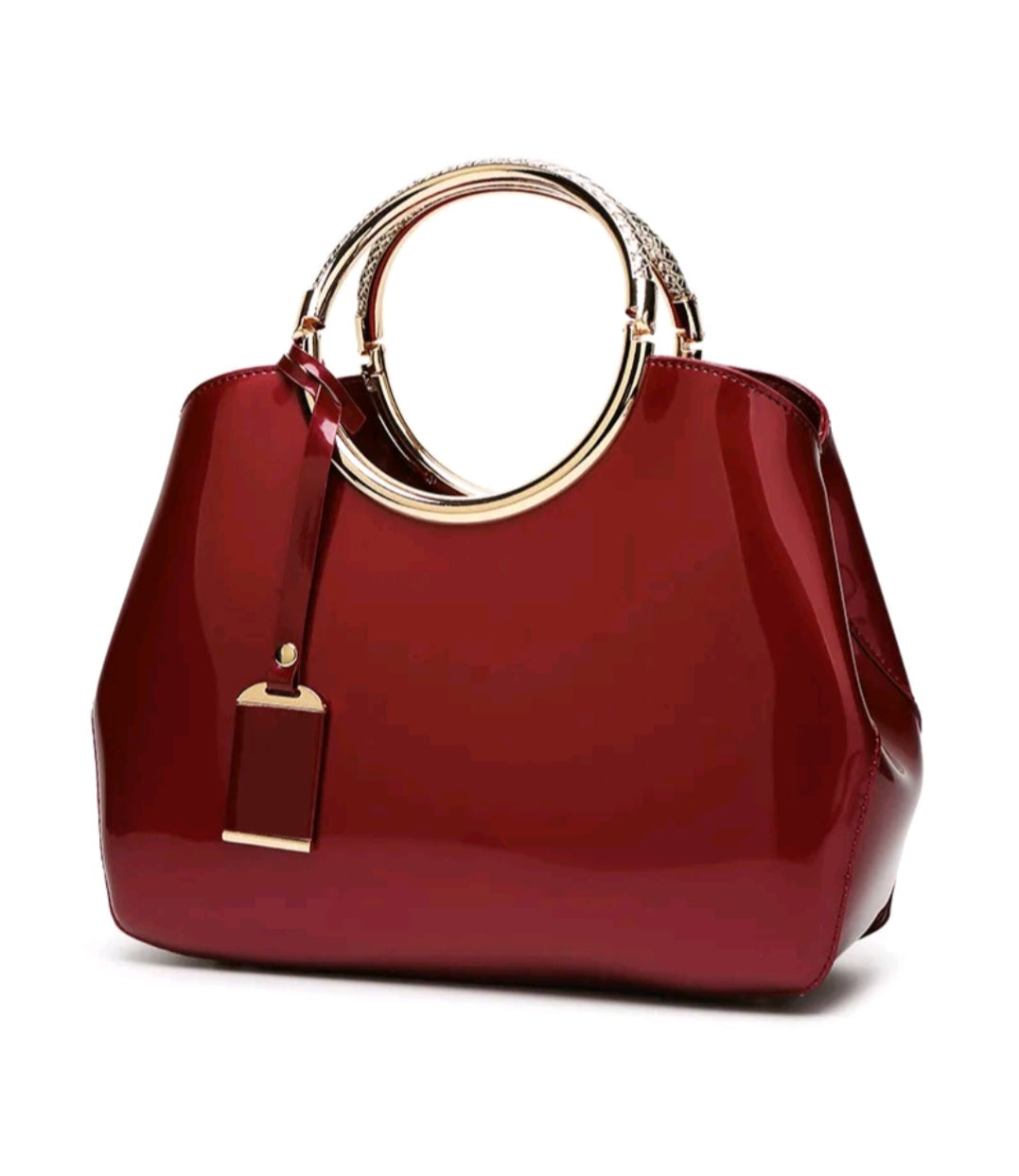 Elegant Patent Leather Bag With Back Zipper Pocket