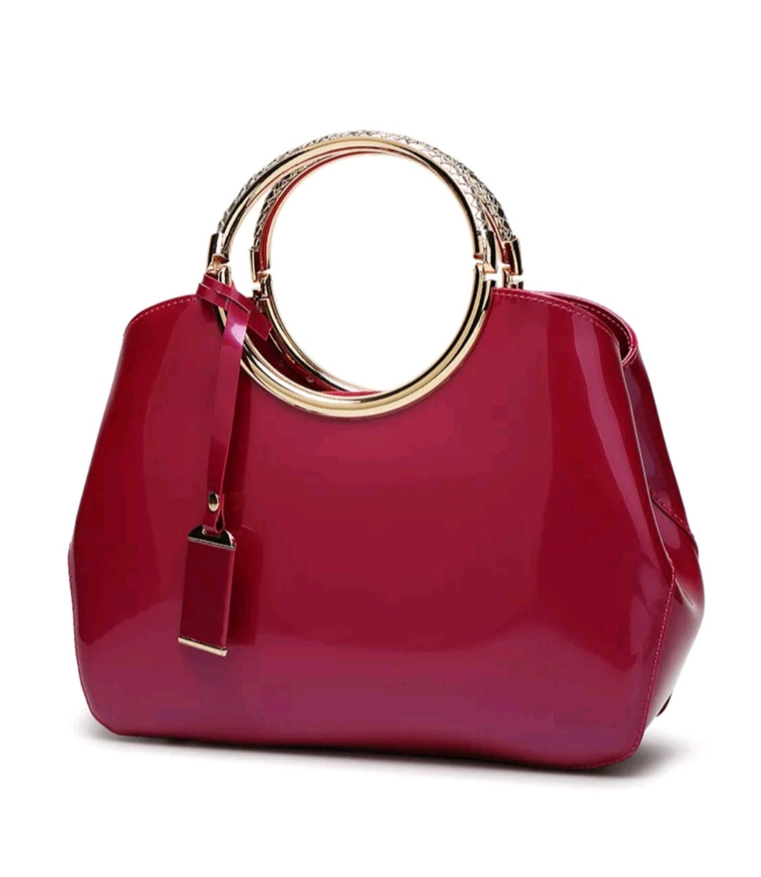 Elegant Patent Leather Bag With Back Zipper Pocket