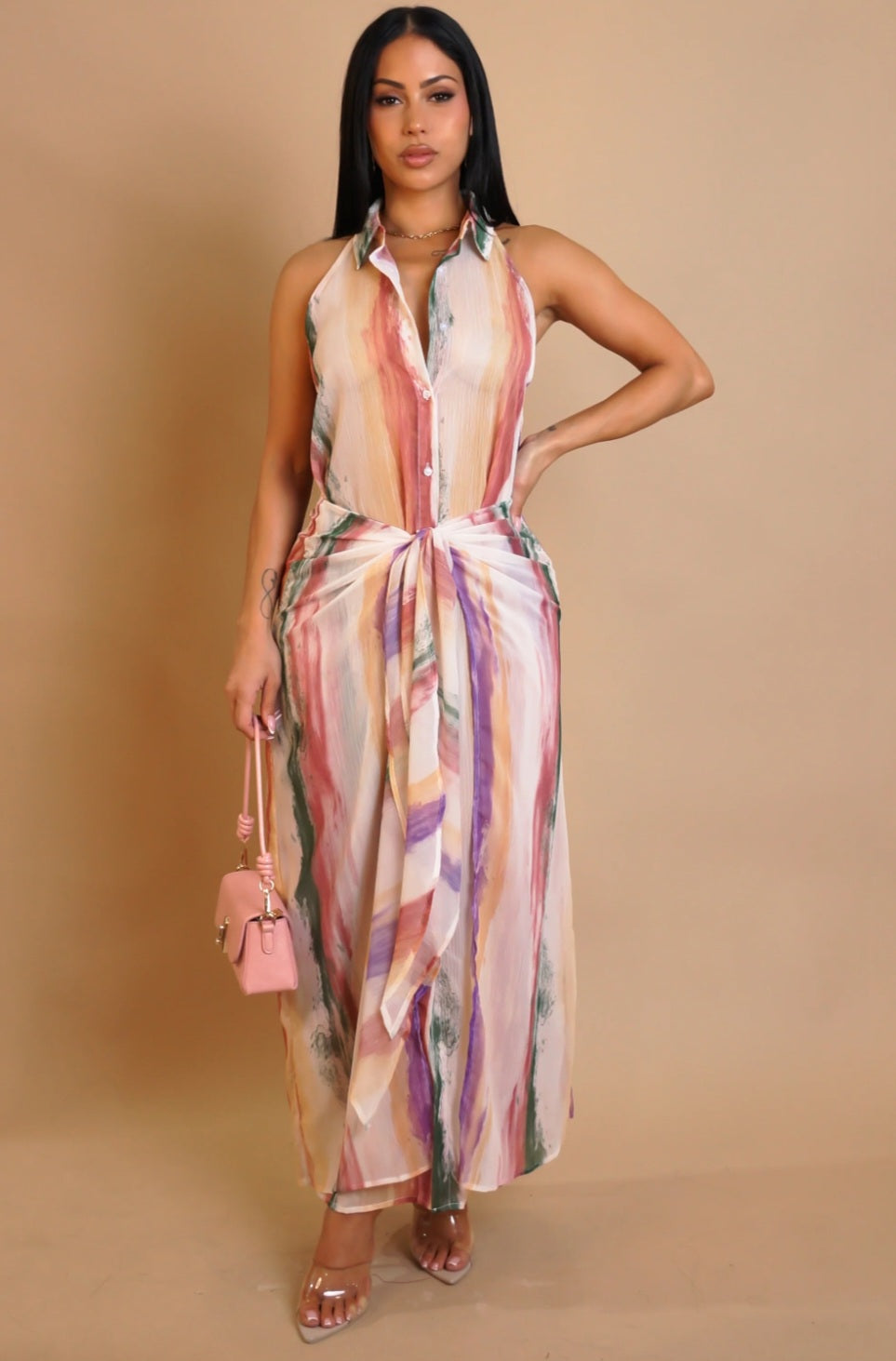 Sheer Tied up multi color dress