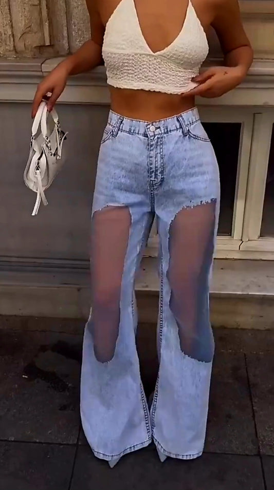 Clear Mesh Denim Jeans