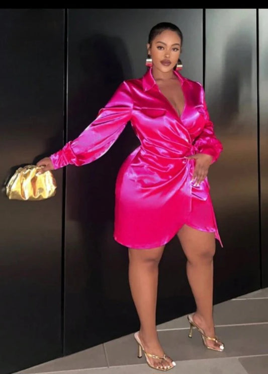 Satin Fushia wrap dress
