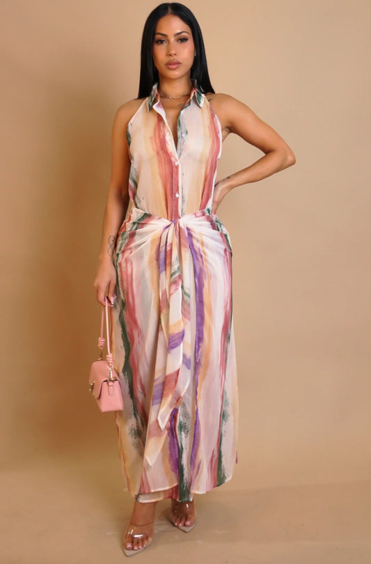 Sheer Tied up multi color dress