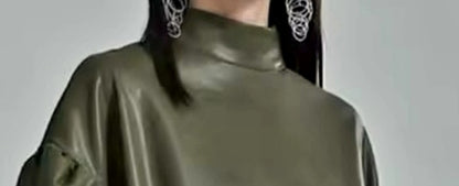 Olive high neck faux leather dress- Final Sale